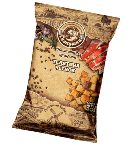 Сухари СНЭКУШКИ пшеничные - телятина/чеснок 80 гр.