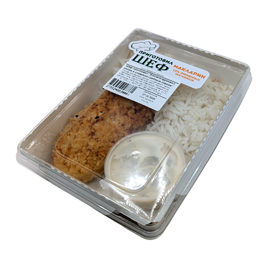 Шеф приготовил «Котлета куриная с рисом и сливочно-грибным соусом» 75/140/40 гр.