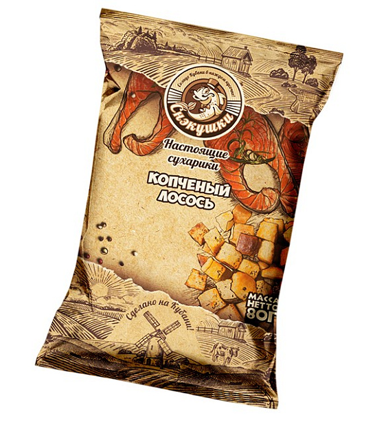 Сухари СНЭКУШКИ пшеничные - копченый лосось 80 гр.
