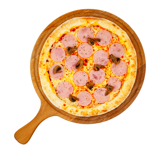 Пицца на тонком тесте «Ветчина грибы»