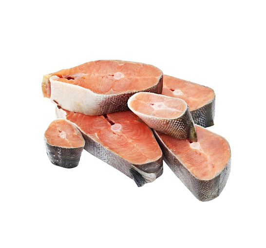Полуфабрикат из горбуши мороженый: стейк с кожей в в/у 500 гр.