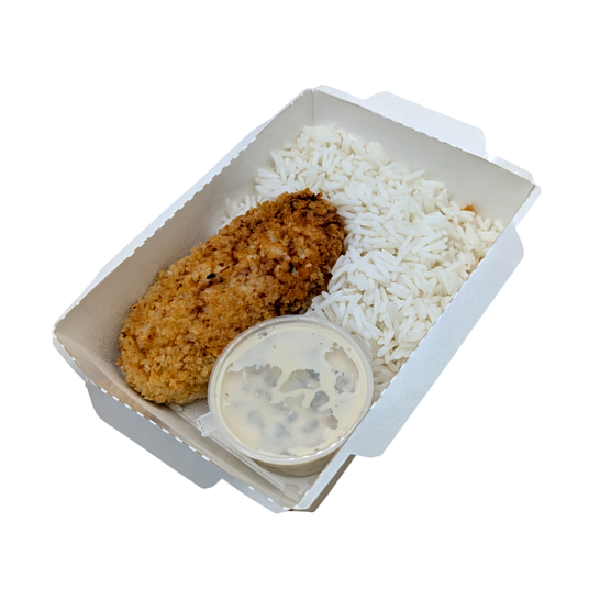 Шеф приготовил «Котлета куриная с рисом и сливочно-грибным соусом» 75/140/40 гр.