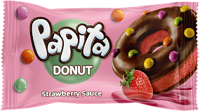 Пончик «PAPITA  DONUT» с какао, клубничной начинкой и цветным драже (ТУРЦИЯ)
