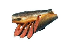 Кусочки горбуши холодного копчения на подложке (вес)